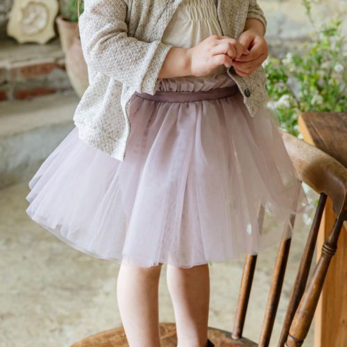 韓國 Puellaflo - 鬆緊腰緞帶點綴內搭褲網紗裙-藕紫