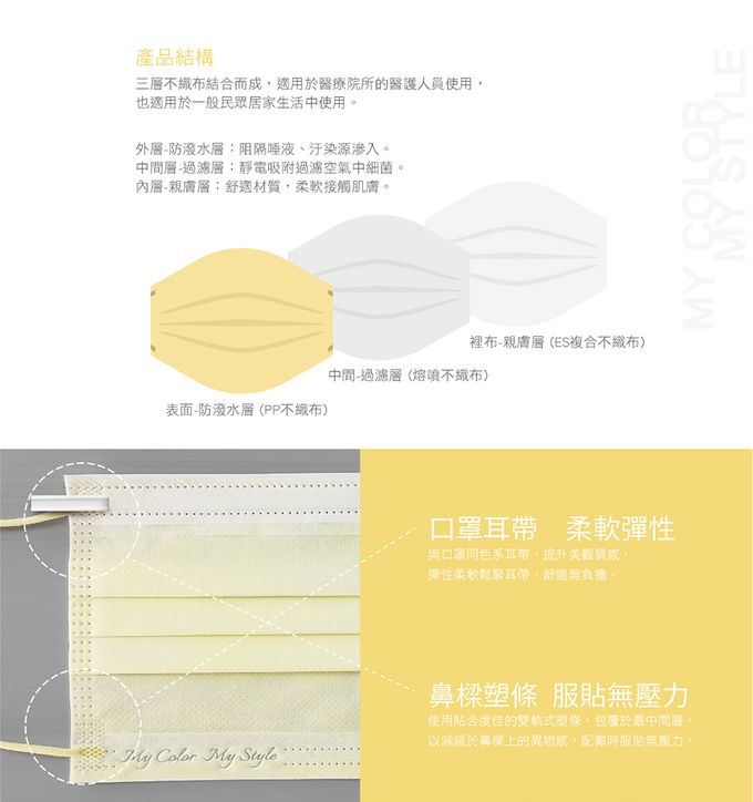 CSD中衛 - 醫療口罩-成人平面-海芋黃 (50片/盒)