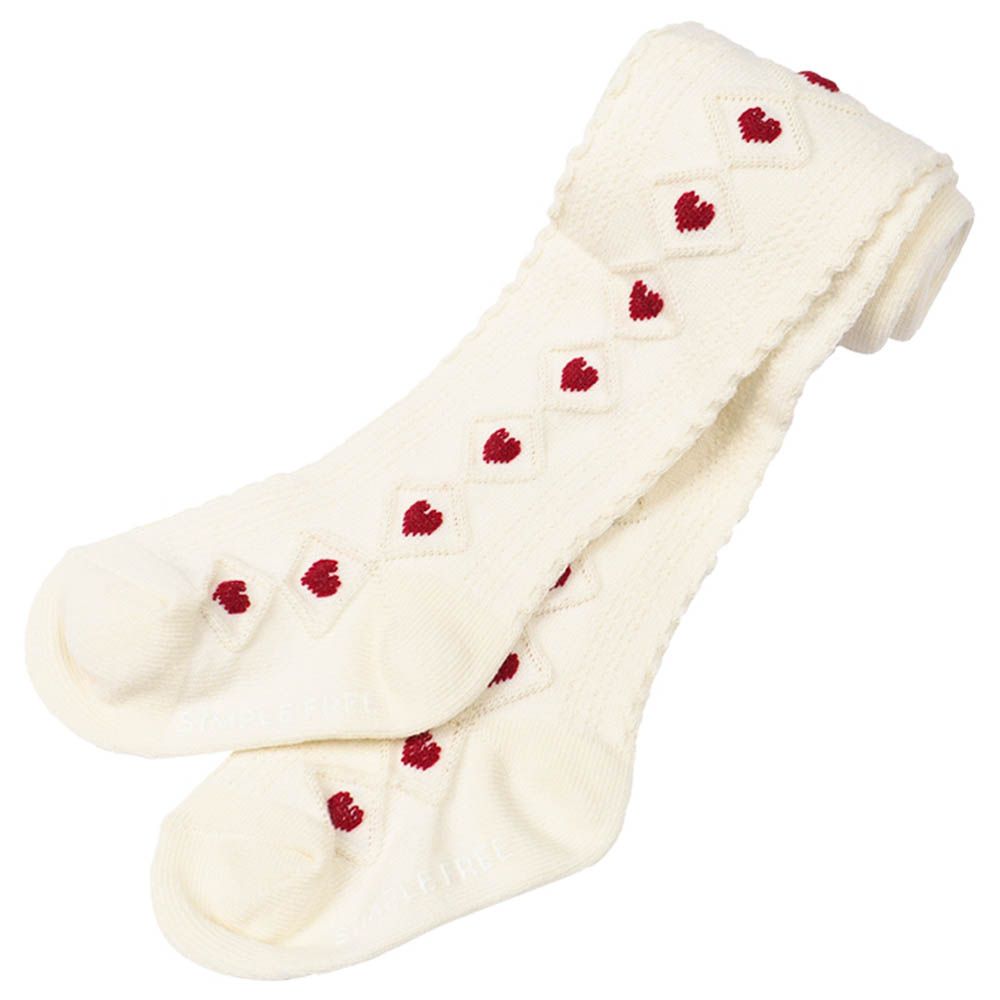 褲襪-菱形花紋 愛心-米白色