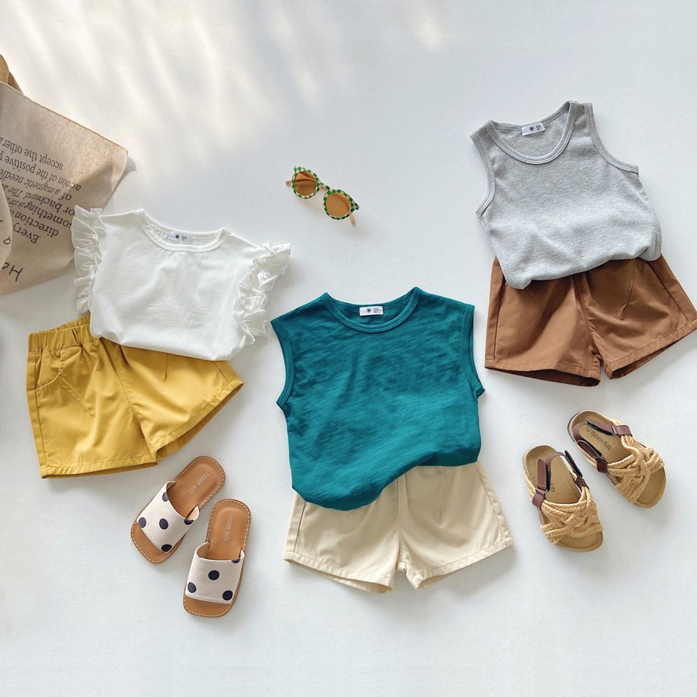 腰鬆緊休閒百搭短褲-杏色