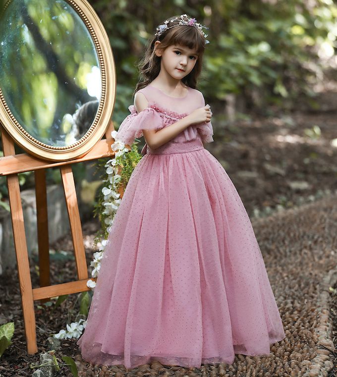 浪漫波點網紗露肩長裙禮服