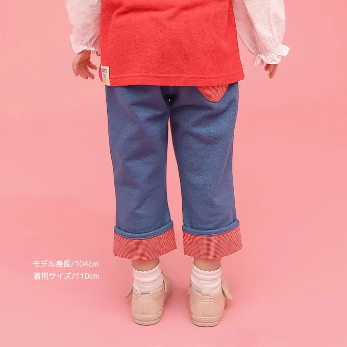 日本 ZOOLAND - 水果樂園 滿版印花摺邊七分褲-草莓-中藍