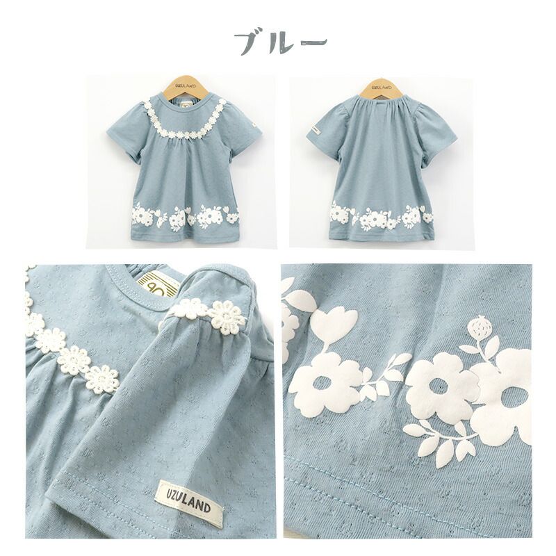 日本 ZOOLAND - 立體提花設計短袖傘狀上衣-藍