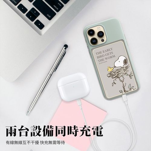 SNOOPY 20W PD超薄磁吸無線快充行動電源 5000mAh-皇家款(原色鈦)