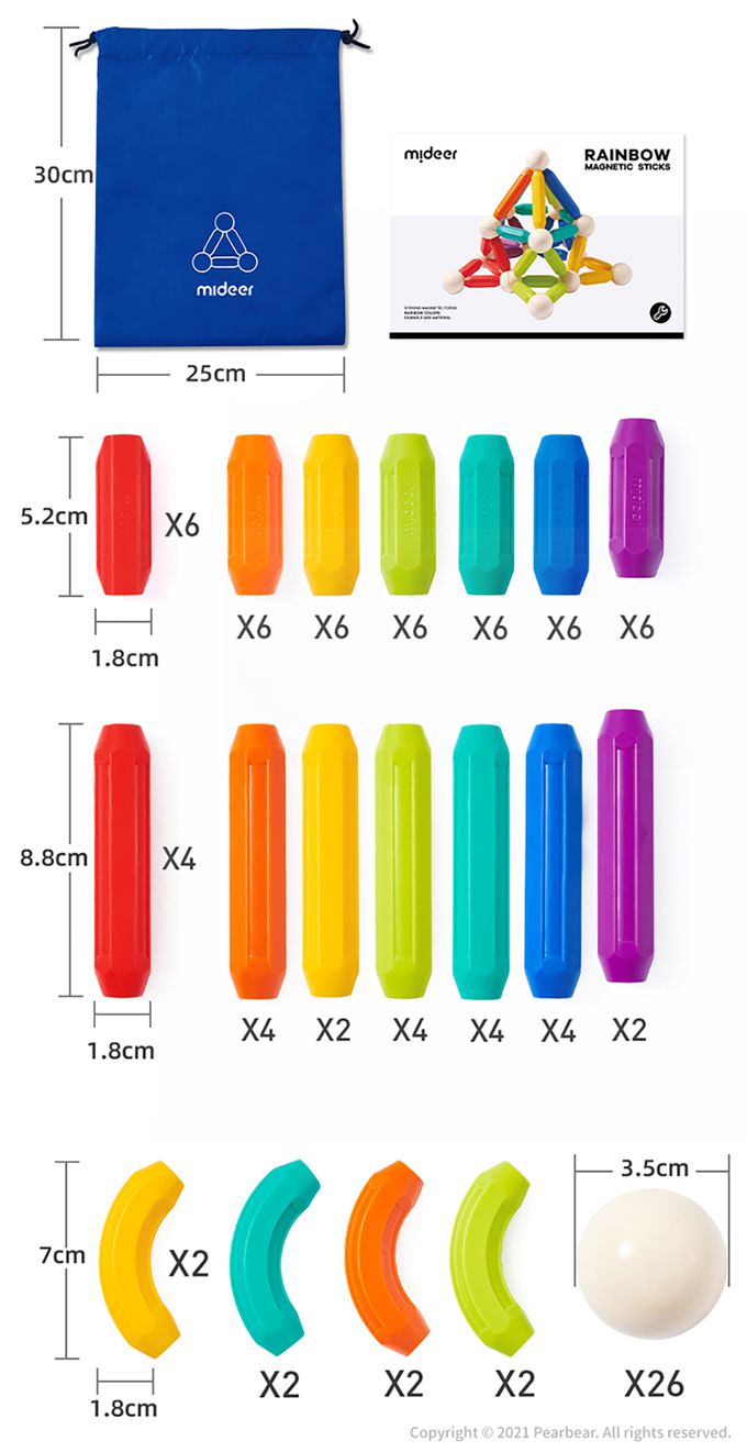 MiDeer - 彩虹磁力棒(100PCS)