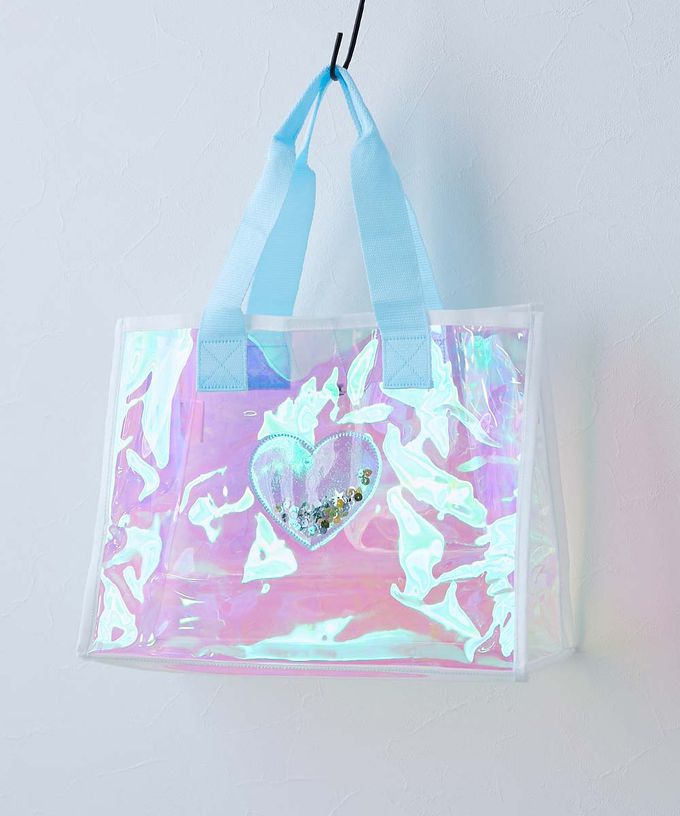 日本 devirock - 獨角獸色系閃亮愛心PVC防水游泳包-紫藍系 (27x35x14cm)