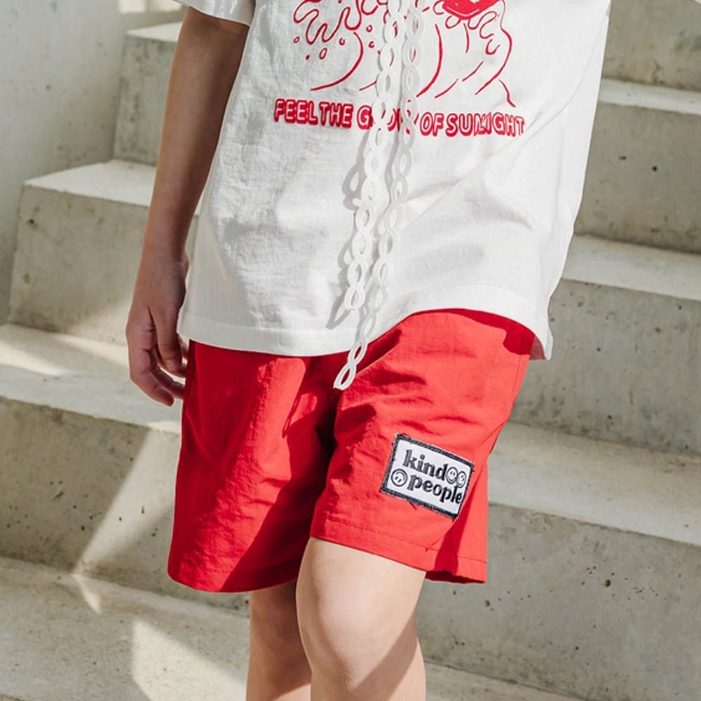 鬆緊腰潮流小標百搭短褲-紅