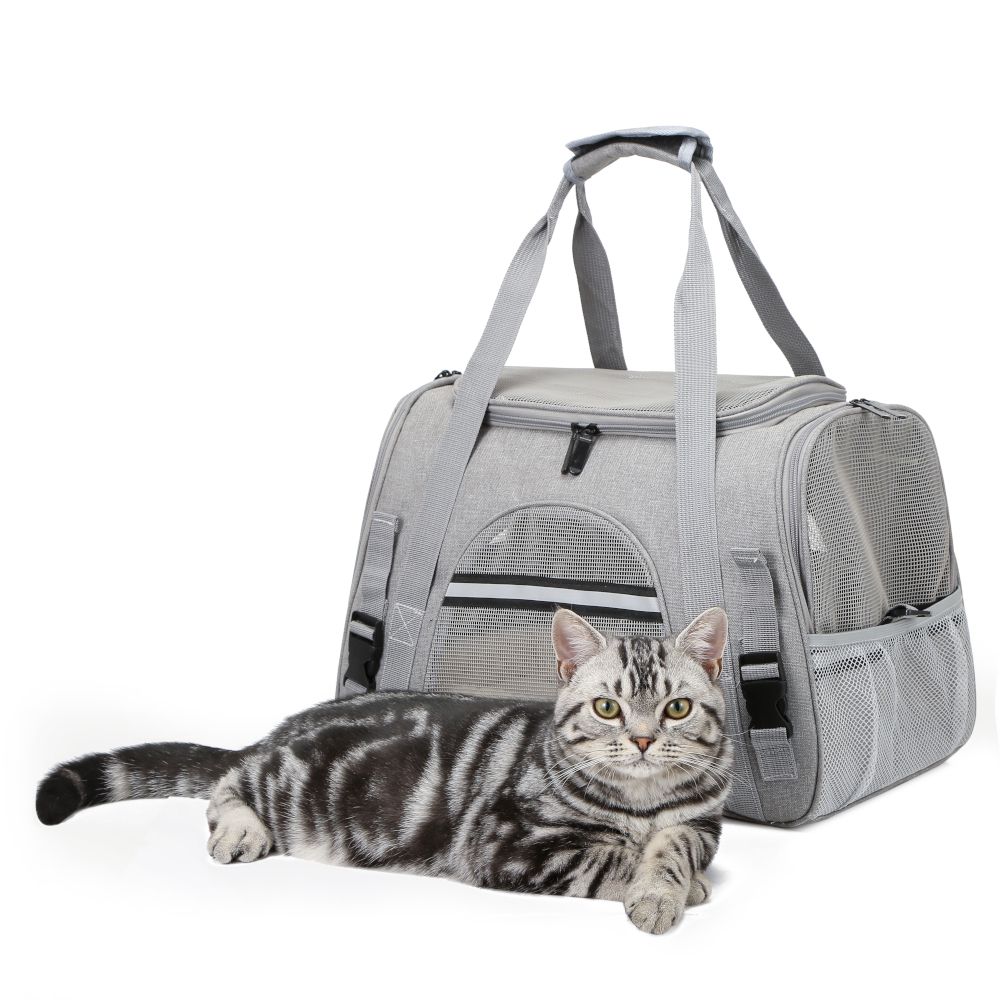 透氣寵物包 便攜可折疊透氣貓狗包袋 貓咪包 寵物旅行包 (WIN-666 )-灰色