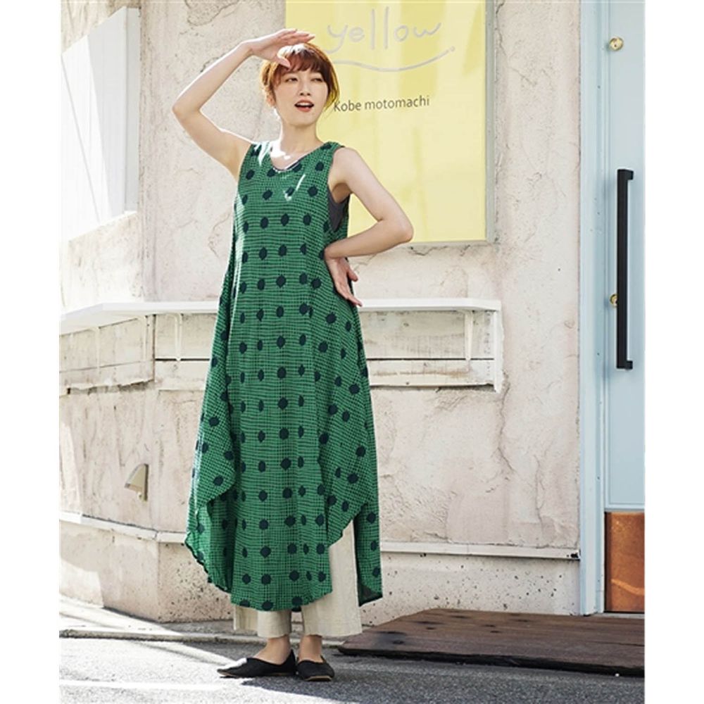 日本 zootie - 夏日定番嫘縈涼爽無袖洋裝-大小波點-綠