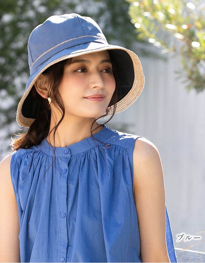 日本 Loo&c - 100%遮光抗UV涼感遮陽帽(附帽帶)-編織滾邊-黑