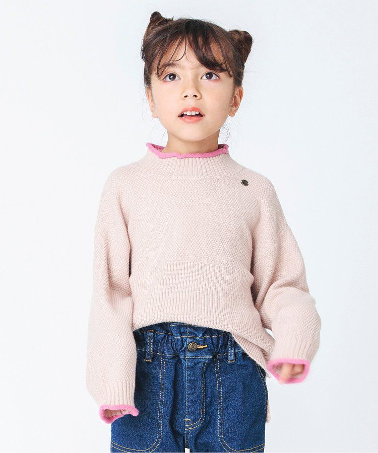 日本 BREEZE - 撞色滾邊落肩針織毛衣-粉x杏