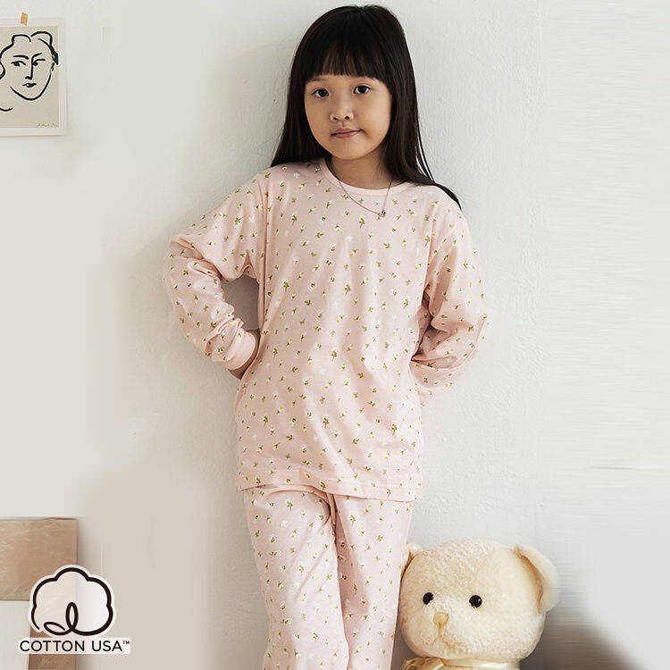 Annypepe - 女童純棉小白花長袖居家服-粉 (160)