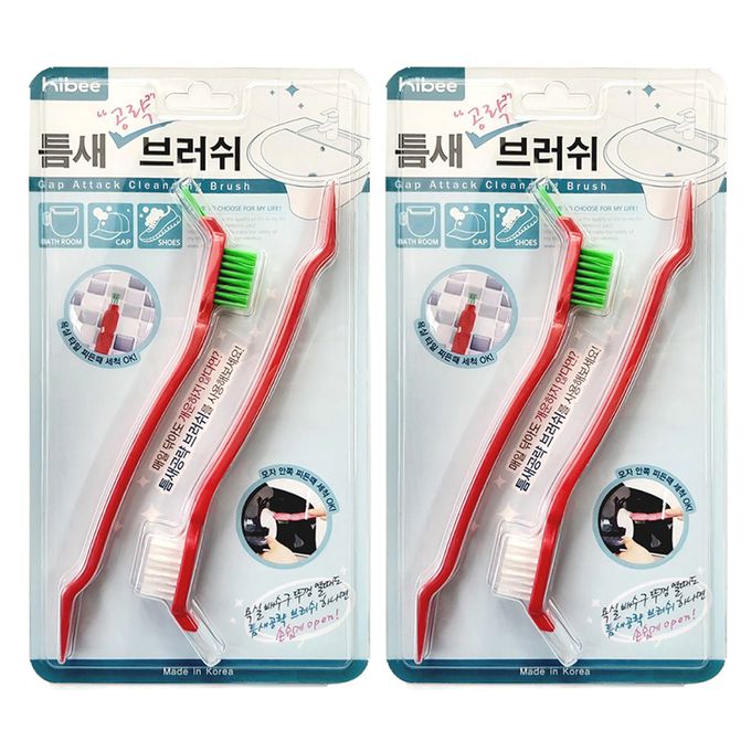 正韓 hibee - 浴室洗手台/排水口/瓷磚隙縫 多功能縫隙刷/清潔刷2入(紅)_兩套四支