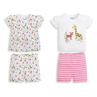 英國 JoJo Maman BeBe - 超優質嬰幼兒/兒童春夏100%純棉短袖家居服/睡衣2套組-長頸鹿與小花豹
