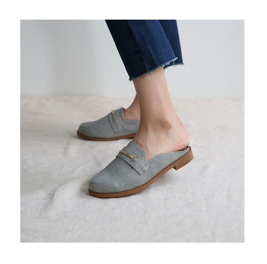 韓國 Dangolunni - 一字麂皮穆勒鞋-灰