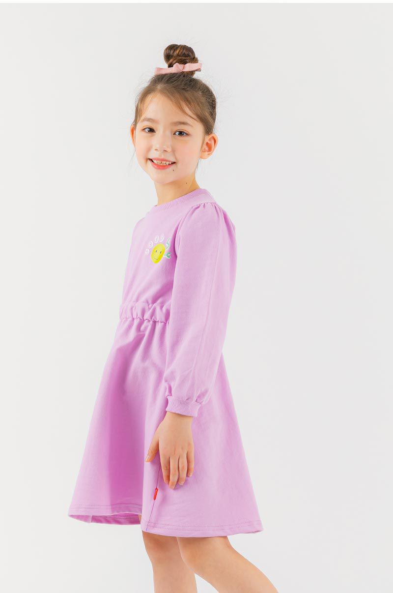 韓國 OZKIZ - 好日子笑臉長袖縮腰洋裝