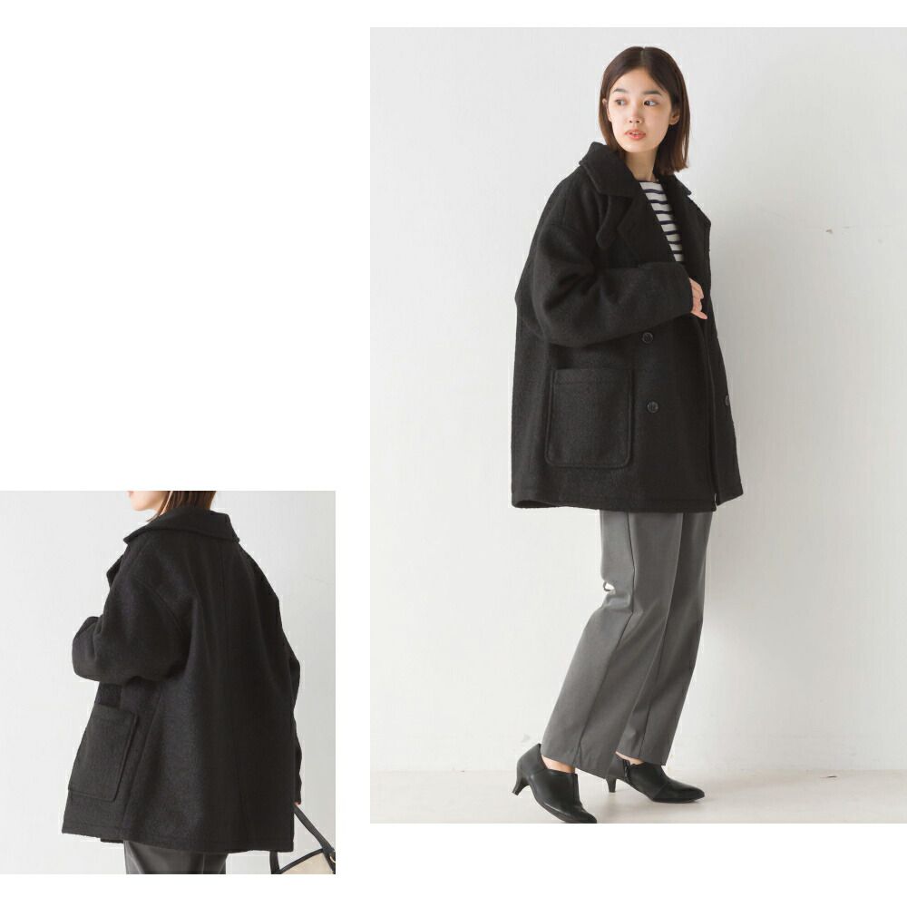 日本 OMNES - 2WAY氣質落肩百搭短版大衣-深可可