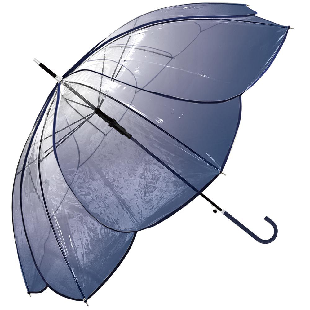日本中谷 - [日雜推薦] 優雅花瓣透明傘/雨傘-深海藍 (傘骨60cm)
