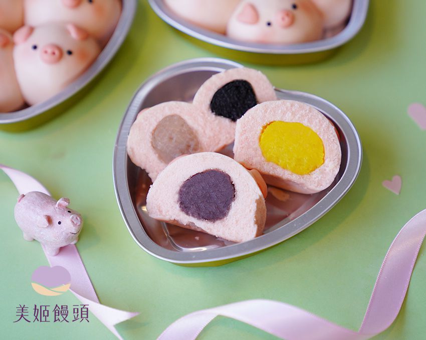 美姬饅頭 - 擠擠小豬鮮乳造型包子 (四入)-150g
