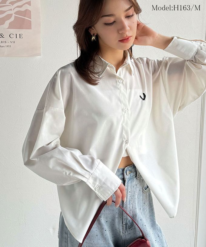 日本 Classical Elf - 羽毛logo刺繡 落肩率性襯衫-淺藍