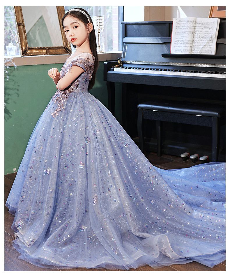 唯美星空卡肩式禮服-拖擺款-紫色