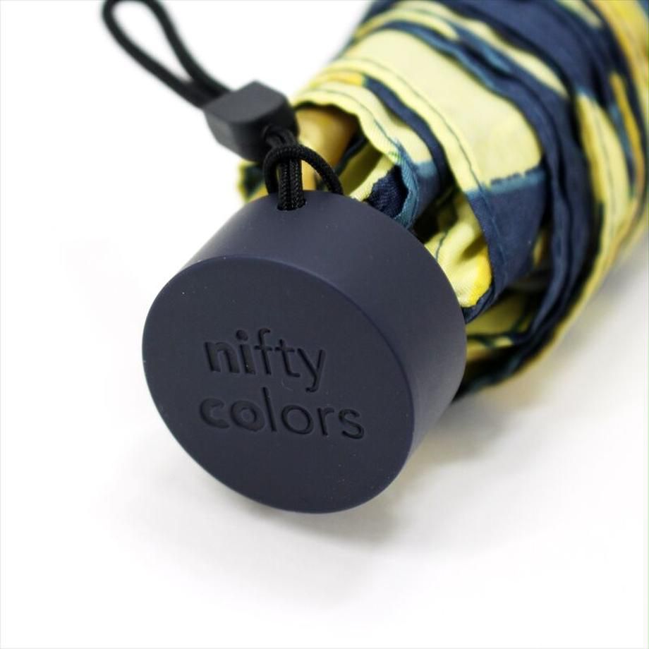 日本 nifty colors - 抗UV輕量 晴雨兩用折疊傘-酸甜檸檬-深藍 (直徑98cm/197g)