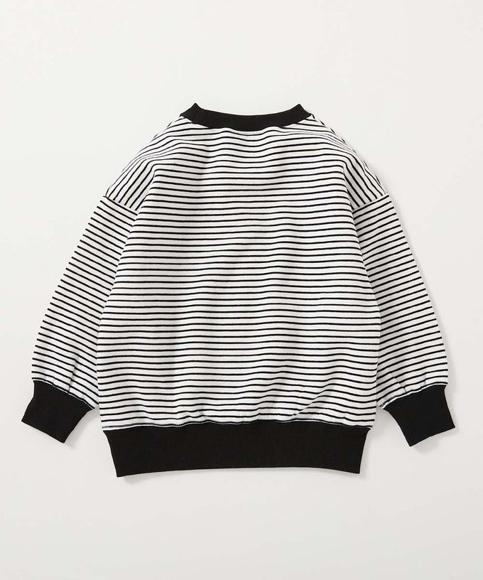 日本 devirock - 裏起毛 百搭條紋大學長袖上衣-粉紅