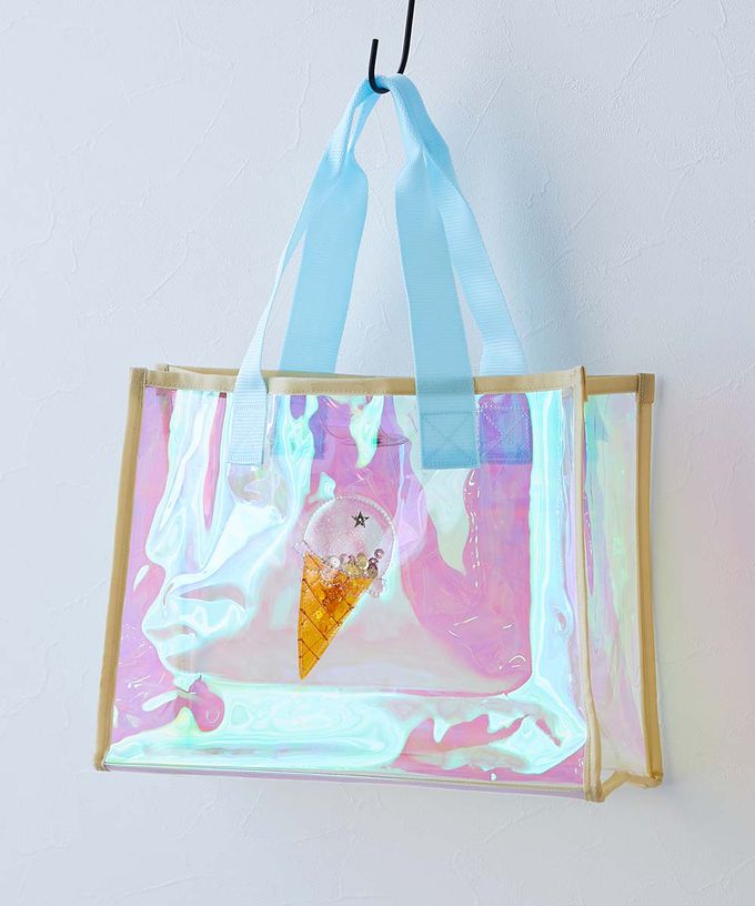 日本 devirock - 獨角獸色系閃亮PVC游泳/玩水包-貝殼-紫x黃