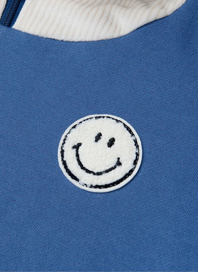 韓國 OZKIZ - 圓圓笑臉高領內磨毛長袖上衣-藍