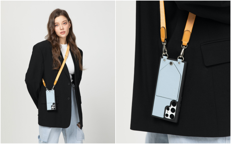 韓國 ARDERE - 卡夾式手工牛皮時尚手機殼(附背繩)-薰衣紫