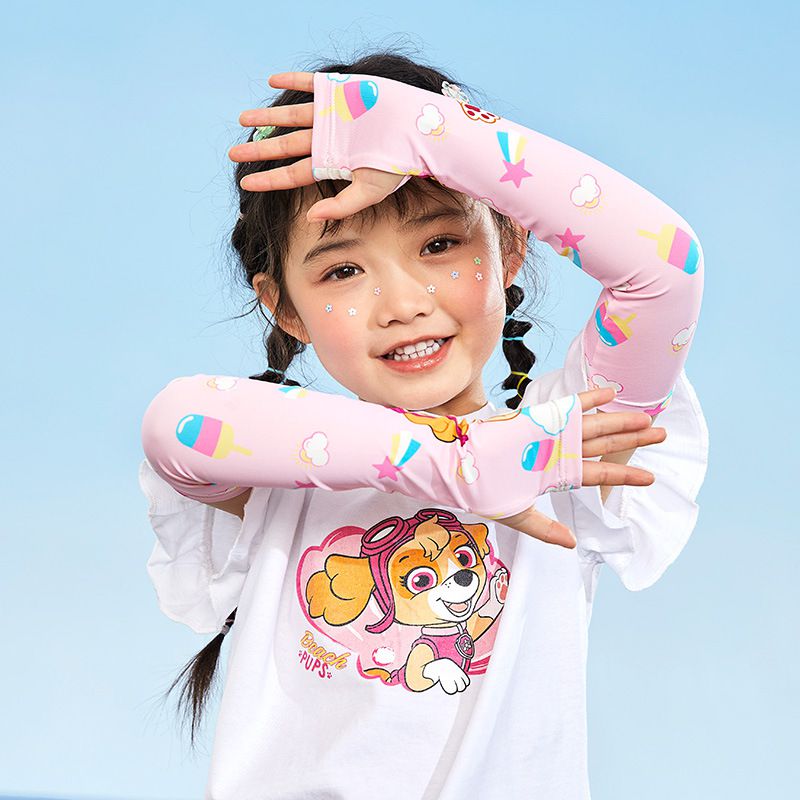 卡通汪汪隊冰絲兒童防曬袖套-卡通人物阿奇+鯨魚-藍色 (9x31.5x7.5cm)