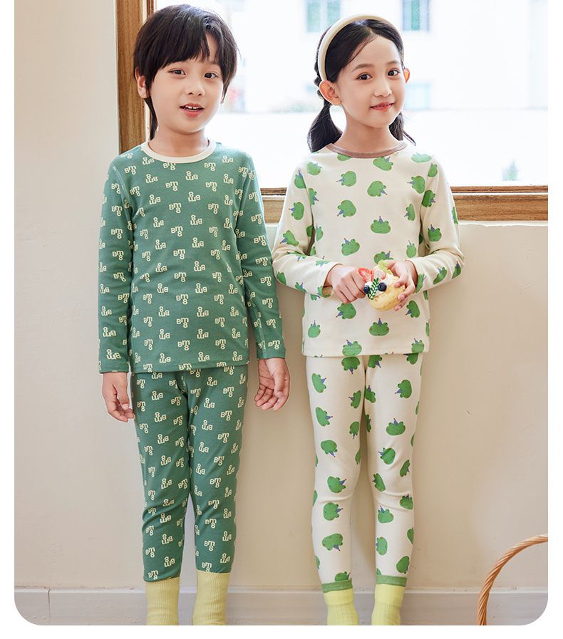 棉質圓領長袖家居服套裝-鱷魚-灰色