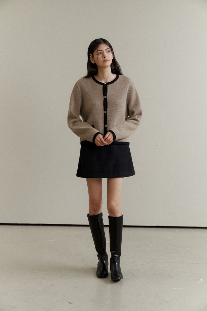 韓國女裝連線 - 百搭無領金釦針織外套-深藍 (FREE)