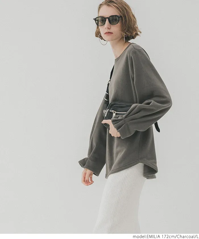 日本 COCA - 裏起毛甜美糖果袖長袖上衣-淺棕