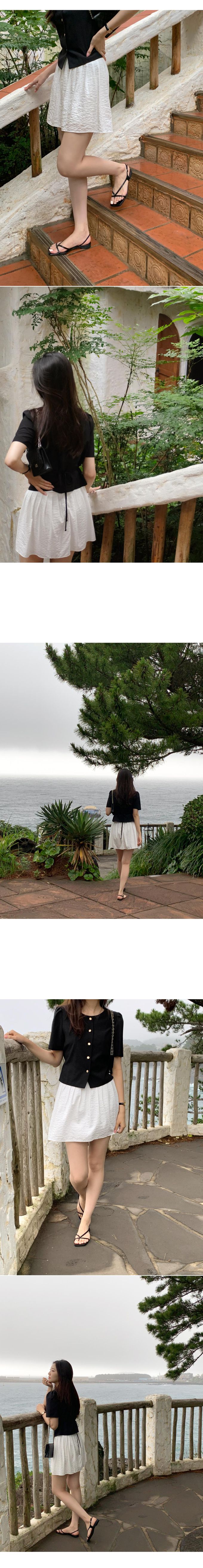 韓國 98doci - 氣質鈕扣公主抓褶袖襯衫-黑