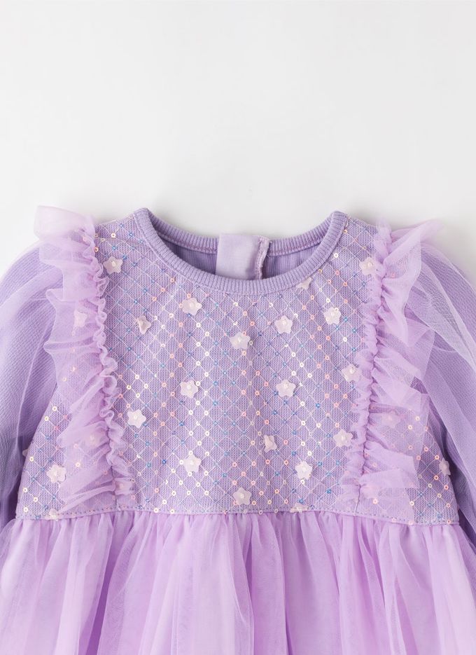 韓國 OZKIZ - 花朵亮片點綴公主網紗洋裝-紫