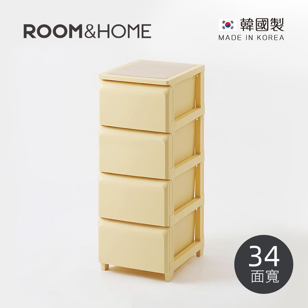 韓國ROOM&HOME - 韓國製34面寬四層抽屜收納櫃(木質天板)-DIY-奶油黃