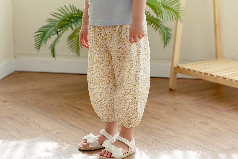 韓國 Bebezoo - 透氣純棉縮褲管防蚊褲-碎花黃