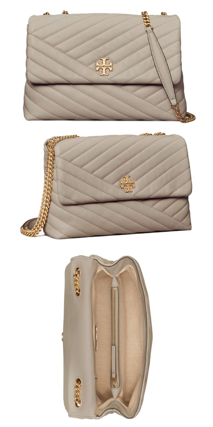 TORY BURCH - 斜紋衍縫翻蓋斜背包 (岩石灰)