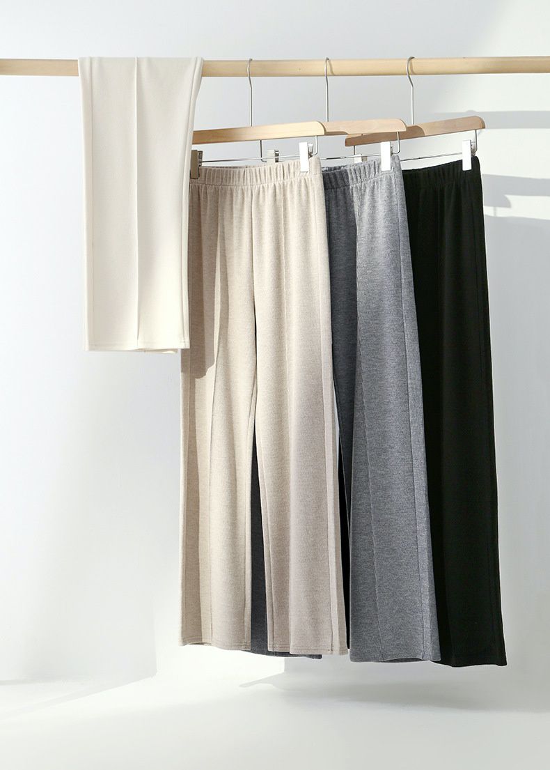 高腰直筒垂墜感闊腿長褲-灰色