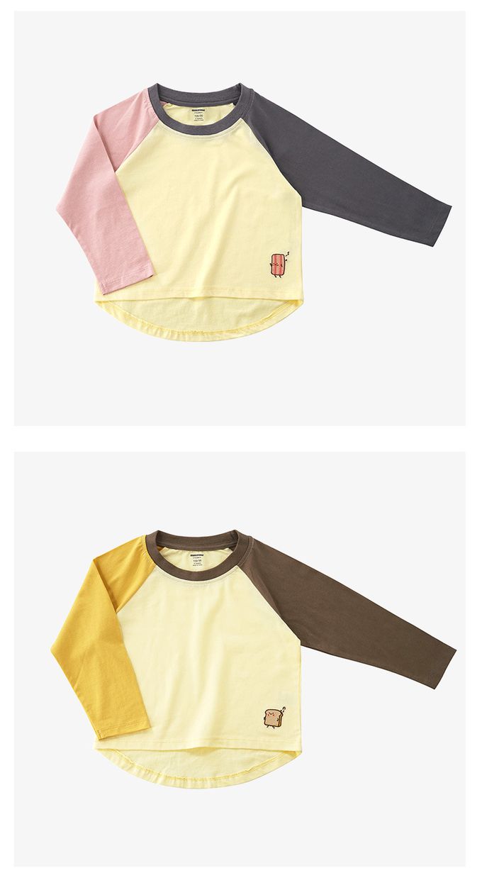 Minizone - 培根蛋吐司撞色長袖T恤-藍色