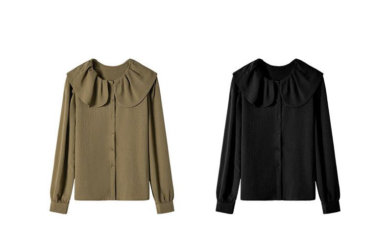 娃娃領長袖襯衫-黑色