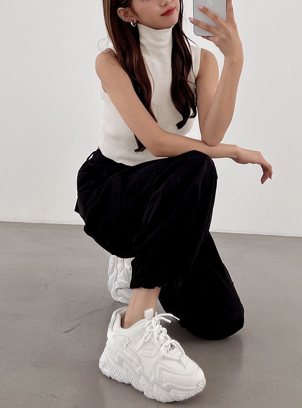 日本 GRL - 顯瘦高領針織背心/無袖上衣-春櫻粉