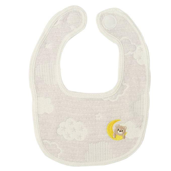 akachan honpo - 四層棉紗圍兜3入組-週年紀念小熊-米白色 (70~95cm)