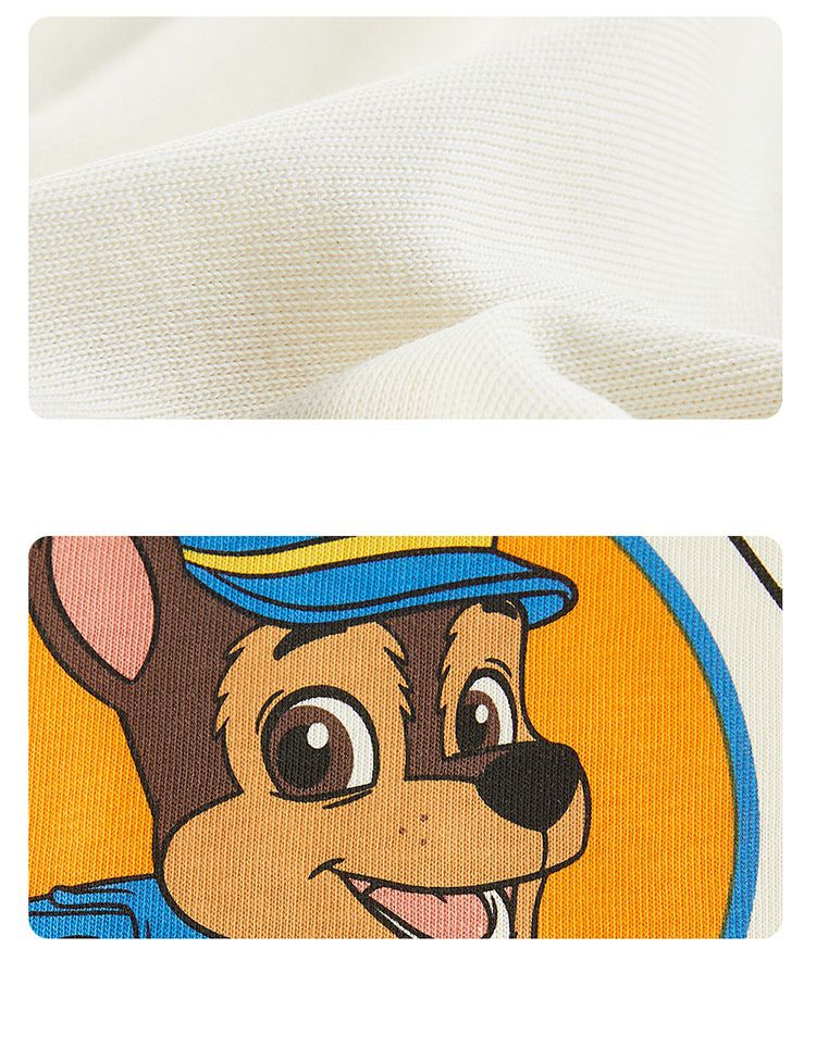 卡通汪汪隊棉質拼色圓領長袖上衣-卡通人物小礫-黃+白