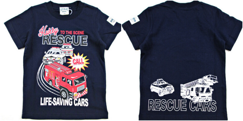 日本服飾代購 - (剩95)純棉印花短袖上衣-救援車出動-深藍