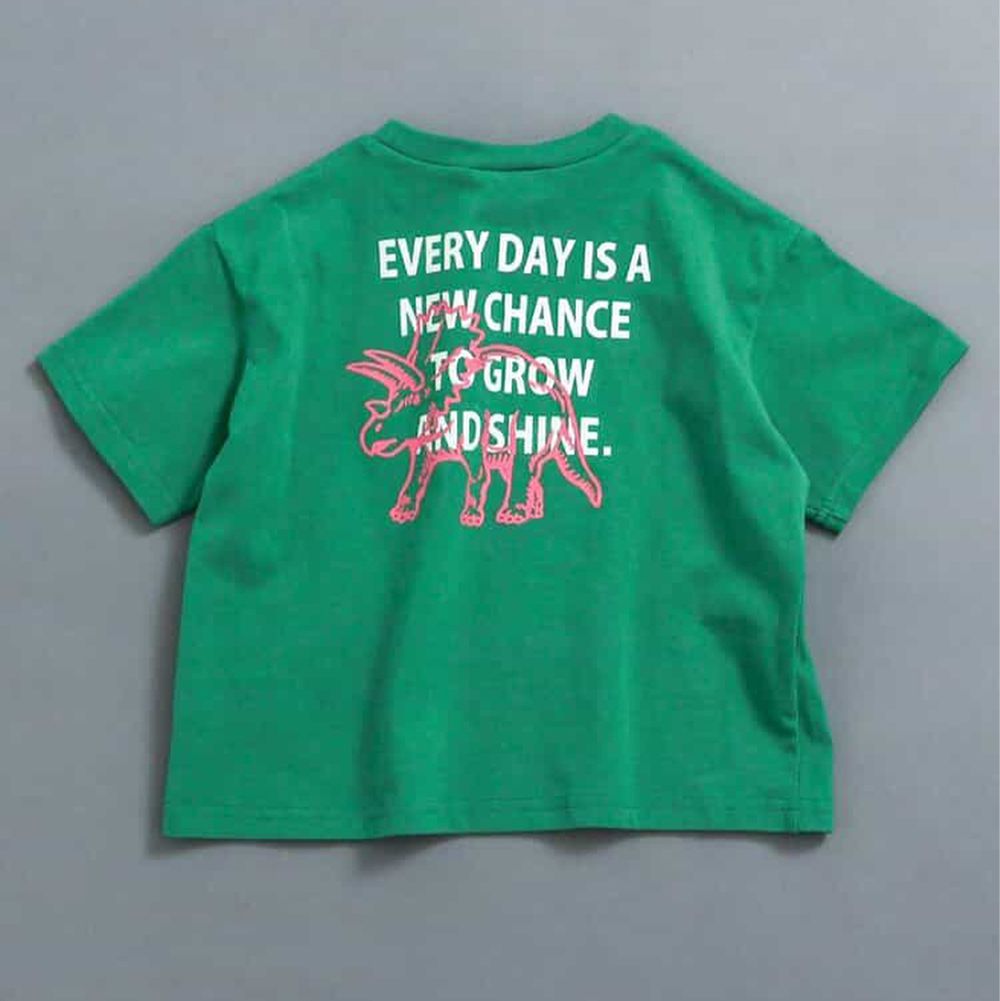 100%棉 背後簡約英文印花短袖上衣-濃綠