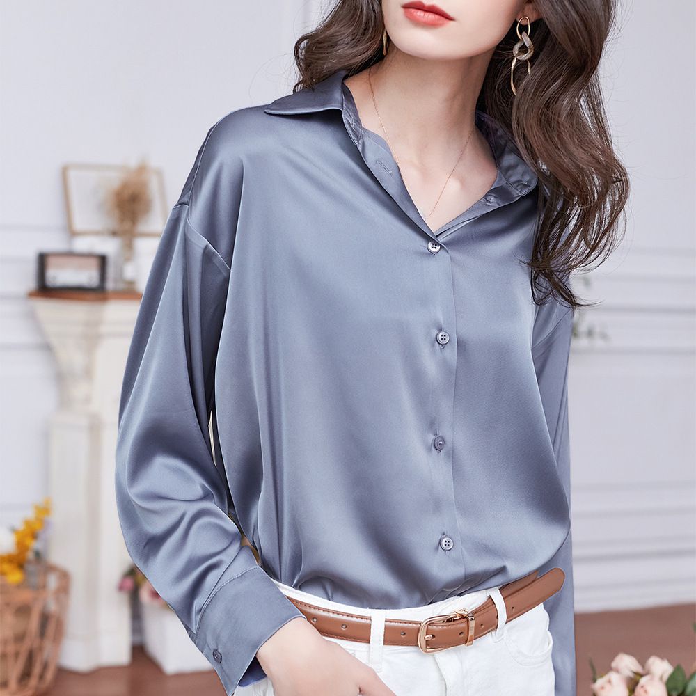 法式氣質長袖襯衫-藍色