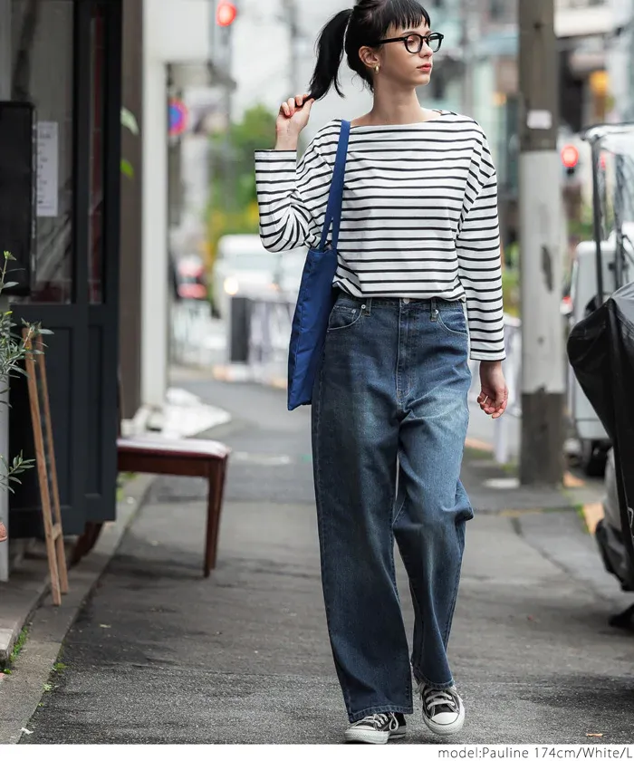 日本 COCA - [熱銷推薦] 百搭船領薄長袖上衣-條紋-灰x白