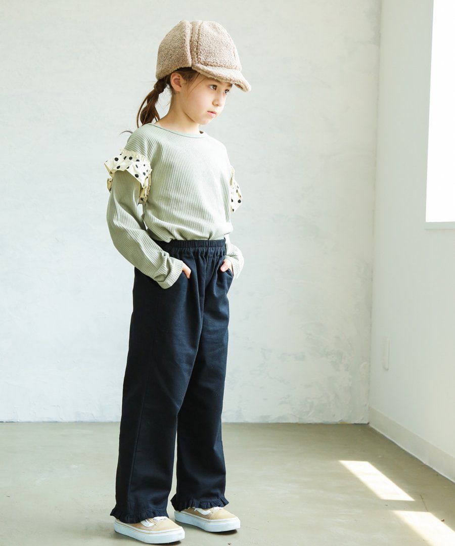 日本 PAIRMANON - 荷葉造型寬褲-深咖啡